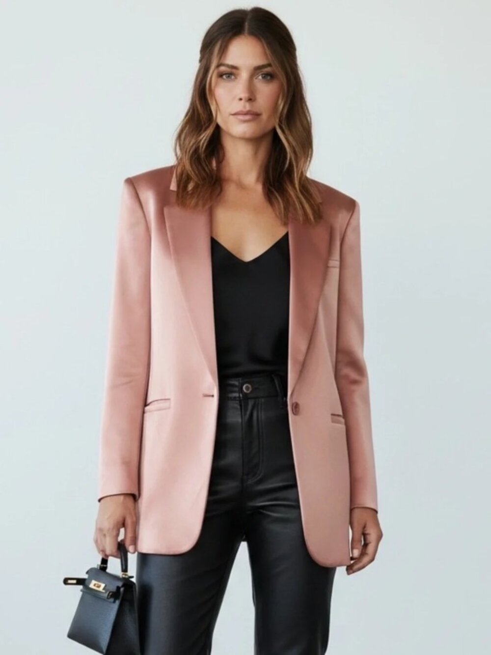 NWT Alice + Olivia Denny Satin Boyfriend Blazer Rose Tan Size 2